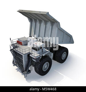 Grand grand routier prêt pour gros travaux dans une mine. Sur blanc. 3D illustration Banque D'Images