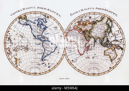 1844 - World Map Stieler en hémisphères - Europe Afrique Asie Australie Amérique du Nord & Amérique du Sud Banque D'Images