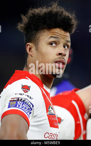 St Helens' Regan Grace en action contre Huddersfield Giants', au cours de la Super League Betfred à la John Smith's Stadium, Huddersfield. Banque D'Images