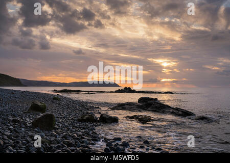 Coucher du soleil sur la côte du Somerset près de Watchet à voyage Blue Anchor Bay vers Minehead Banque D'Images