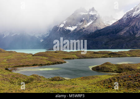 Rio gris ; Cerro Paine Grande au-delà ; Parc National Torres del Paine, Chili Banque D'Images