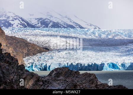 Visage de robuste Glaciar Gray fond et les veaux en lac Grey ; Parc National Torres del Paine, Chili Banque D'Images