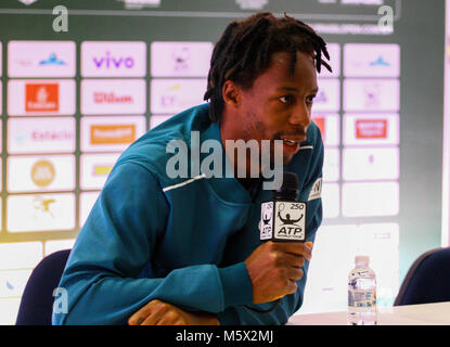 Sao Paulo, Brésil. Feb 26, 2018. - Gael Monfils (FRA), lors d'une convention collective, à la 18e édition de l'Open du Brésil à São Paulo qui a eu lieu au gymnase de l'Ibirapuera, dans le sud de la ville de São Paulo. (Photo : Eliane Neves/Fotoarena) Crédit : Foto Arena LTDA/Alamy Live News Banque D'Images