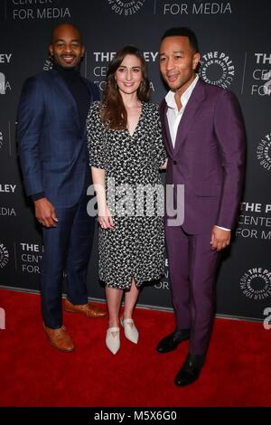 New York, NY, USA. Feb 26, 2018. Brandon Victor Dixon, Sara Bareilles, John Legend au niveau des arrivées de l'arrière-scène : Jésus Christ Superstar en concert, le Paley Center for Media, New York, NY, le 26 février 2018. Crédit : Jason Mendez/Everett Collection/Alamy Live News Banque D'Images