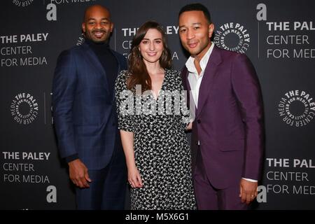 New York, NY, USA. Feb 26, 2018. Brandon Victor Dixon, Sara Bareilles, John Legend au niveau des arrivées de l'arrière-scène : Jésus Christ Superstar en concert, le Paley Center for Media, New York, NY, le 26 février 2018. Crédit : Jason Mendez/Everett Collection/Alamy Live News Banque D'Images