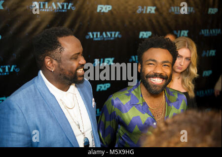 Atlanta, USA. Feb 26, 2018. Acteur Brian Tyree Henry et l'acteur et l'artiste Donald Glover assiste à l'enregistrement 'Atlanta Robbin' saison' Atlanta Premiere at Starlight Six dur dans le 26 février 2018 à Atlanta, Géorgie. Crédit : l'accès Photo/Alamy Live News Banque D'Images