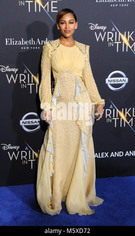 Los Angeles, USA. Feb 26, 2018. L'actrice Meagan Good assiste à la première mondiale du Disney's' 'une ride dans le temps" au El Capitan Theatre Le 26 février 2018 à Los Angeles, Californie. Photo de Barry King/Alamy Live News Banque D'Images