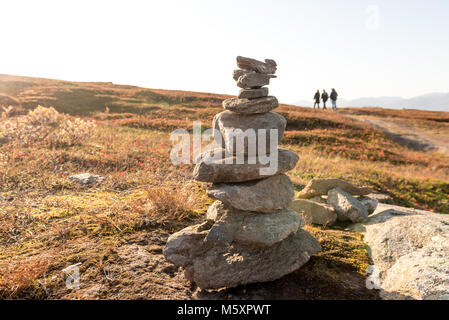 Grande cheminée de pierres irrégulières naturel équilibre l'une sur l'autre dans la prairie ouverte dans un pays de l'art conceptuel du paysage de l'empilement de pierre Banque D'Images