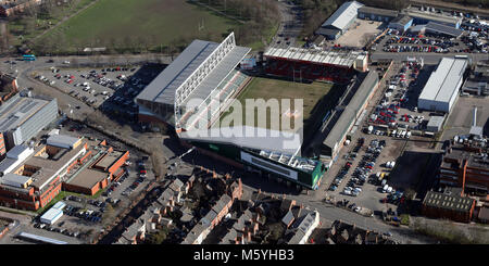 Vue aérienne de Welford Road Stadium, terrain de rugby, Leicester, UK Banque D'Images