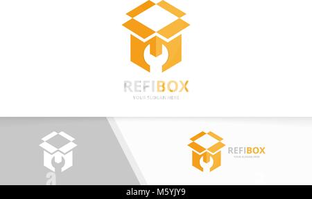 Fort vecteur combinaison logo. Forfait et la réparation d'un symbole ou d'icône. Prestation unique et modèle de conception de logo fixe. Illustration de Vecteur