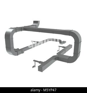 Système de tuyaux de ventilation sur blanc. 3D illustration Banque D'Images