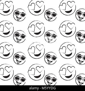 Smile happy faces emoji langue motif coeurs yeux Illustration de Vecteur