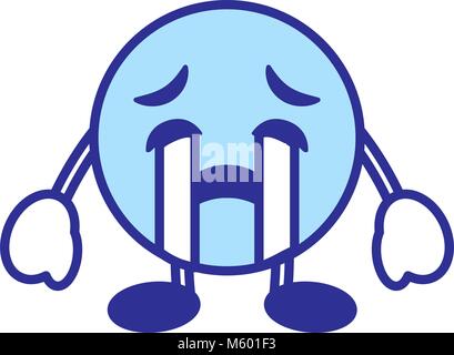 Dessin animé emoticon pleure face bleu caractère Illustration de Vecteur