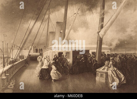 Le Sultan Abdulaziz d'être anobli par la reine Victoria, à bord du yacht royal, HMY Victoria et Albert, 17 juillet 1867, l'Investiture du Sultan avec l'ordre de la jarretière aussi l'épeautre Abd-ul-Aziz, Abdul Aziz Banque D'Images