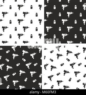 Uzi Gun & Bullet Seamless Pattern Set Illustration de Vecteur