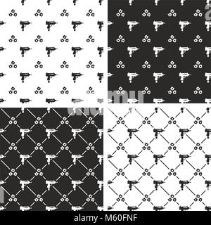 Uzi Gun & Balles Seamless Pattern Set Illustration de Vecteur