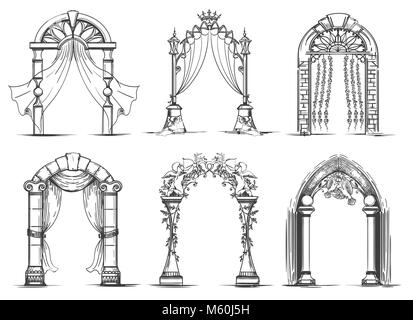 Arches mariage croquis. Encre Vintage doodle arch pour cérémonie de mariage entrée vector illustration Illustration de Vecteur