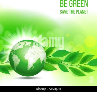 Vector illustration de la planète planète et de feuilles. Ecology concept Illustration de Vecteur