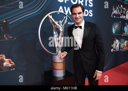 Monte Carlo, Monaco. Feb 27, 2018. Roger Federer (tennis). GES/ Allgemein/ Laureus World Sports Awards 2018 : Preisverleihung, 27.02.2018 Allgemein : Laureus World Sport Awards 2018 : Cérémonie de remise des prix, Monaco, Février 27, 2018 dans le monde d'utilisation |Crédit : afp/Alamy Live News Banque D'Images