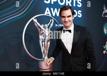 Monte Carlo, Monaco. Feb 27, 2018. Roger Federer (tennis). GES/ Allgemein/ Laureus World Sports Awards 2018 : Preisverleihung, 27.02.2018 Allgemein : Laureus World Sport Awards 2018 : Cérémonie de remise des prix, Monaco, Février 27, 2018 dans le monde d'utilisation |Crédit : afp/Alamy Live News Banque D'Images