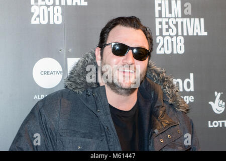 Glasgow, Ecosse, Royaume-Uni. 27 Février, 2018. Acteur, Denis Ménochet à pris en photo pour le film première de garde (jusqu'à la garde), à la Glasgow Film Theatre (GFT), l'Écosse. La garde est 'un agi brillamment, tautly manipulés théâtre, dans lequel Legrand calmement escalade de la tension vers le point de rupture.' Ce dépistage fait partie du Gala strand au Festival du Film de Glasgow 2018 (GFF), soit jusqu'au 04 mars 2018. Iain McGuinness / Alamy Live News Banque D'Images