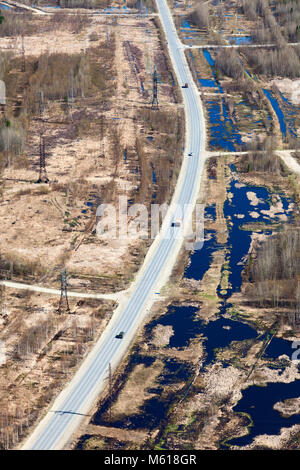 L'autoroute en Sibérie occidentale, vue du dessus Banque D'Images
