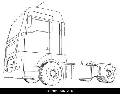 Camion de transport moderne isolé sur fond gris. Eurotrucks fournissant de l'architecture du véhicule pour la conception d'identité de marque. Illustration 3d de traçage. Format vectoriel EPS 10. Illustration de Vecteur