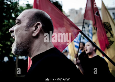 Golden Dawn - 29/05/2013 - Grèce / Athènes - Manifestation organisée par le parti grec d'extrême-droite Aube dorée pour commémorer le 560th anniversaire de la chute et prise de Constantinople par les Turcs. - Stefania Mizara / Le Pictorium Banque D'Images