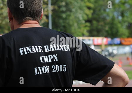 Les motocyclistes de la police assister à la finale du rallye de la Police nationale, Sainte-Foy les Lyon, France Banque D'Images