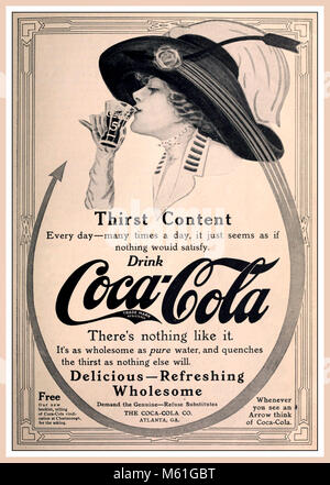 Vintage 1900 publicité Coca Cola Coca Cola : bois Il n'y a rien de tel" dotée d'une décoration élégante dame élégamment potable à partir d'un verre de 5c. Banque D'Images