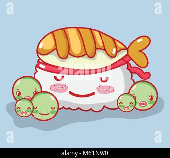 Cute kawaii Sushi cartoon Illustration de Vecteur