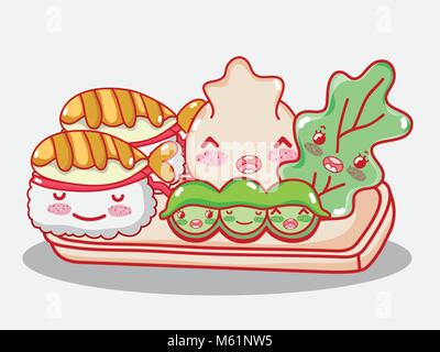 La gastronomie japonaise kawaii cute cartoons Illustration de Vecteur
