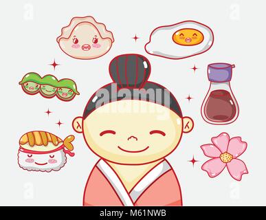 Dans l'amour avec de la nourriture japonaise Illustration de Vecteur