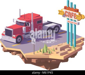 Vector poly bas american classic semi truck Illustration de Vecteur