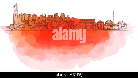 Sarajevo vue colorée bannière. La belle main dessiné vector croquis. Billet d'illustration pour social media marketing et de la publicité imprimée. Illustration de Vecteur