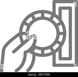 Insérez une pièce simple ou payer l'icône de la ligne de jetons de casino. Symbole et signe vector illustration design. Isolé sur fond blanc Illustration de Vecteur