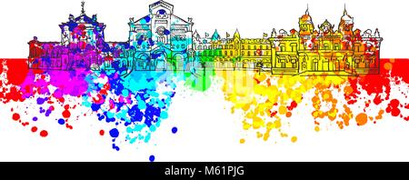 Monaco vue colorée bannière. La belle main dessiné vector croquis. Billet d'illustration pour social media marketing et de la publicité imprimée. Illustration de Vecteur