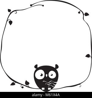 Funny Cute Owl est assis sur un cadre d'une branche d'arbre Illustration de Vecteur