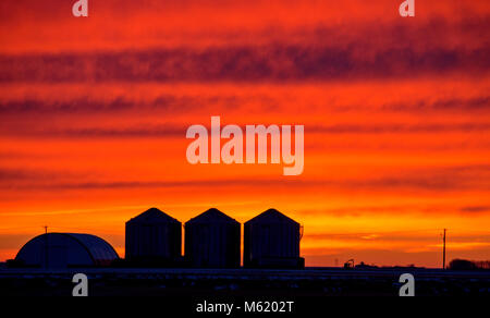 Saskatchewan Prairie Sunset rrural ciel coloré campagne Banque D'Images