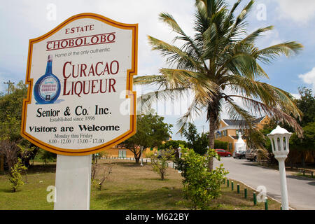 Chobolobo, fabrication de liqueur, producteur de la célèbre Blue Curacao, Willemstad, Curaçao, Antilles néerlandaises, Amérique Banque D'Images