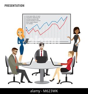 Les gens d'affaires Groupe Présentation Tableau Finances,isolé sur fond blanc, stock vector illustration Illustration de Vecteur