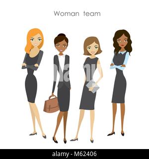 Ensemble de quatre business woman, cartoon female business team, vector illustration Illustration de Vecteur