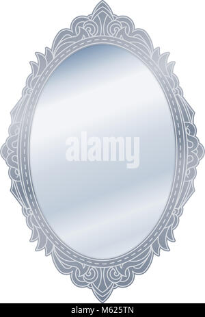 En miroir ovale vintage rétro argent ouvragée border frame. Vector illustration. Banque D'Images