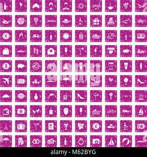 Miel 100 icons set rose grunge Illustration de Vecteur