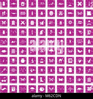 Les insectes 100 icons set rose grunge Illustration de Vecteur