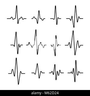 Ensemble de lignes d'impulsions sinusoïdales isolé sur fond blanc Illustration de Vecteur