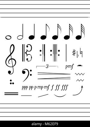 Le personnel, notes, clefs le solfège. Grande collection de clipart musique Illustration de Vecteur