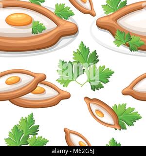 Profil de transparente khachapuri adjare avec herb des petits pains plats remplis de fromage et oeuf cru télévision télévision vector illustration sur fond blanc page de site web et mobile app design Illustration de Vecteur