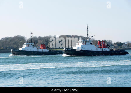 Plymouth, Devon, Angleterre, Royaume-Uni. SD haute-mer et force Adept SD en cours au départ de Devonport Port. Février 2018 Banque D'Images