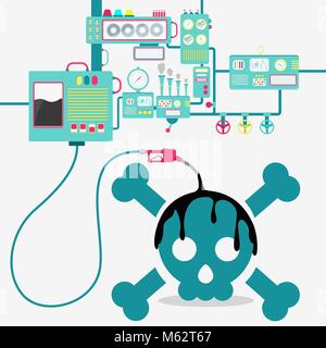 L'usine de machines ou d'huile de raffinage et de répandre sur le signe du crâne. Dangers de la pollution par les hydrocarbures. Conceptuel. Illustration de Vecteur